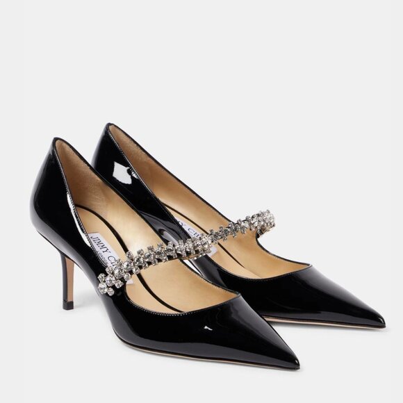 Jimmy Choo Bing 65 Pumps Black Patent Leather Crystal Embellished Pointed Toe 36 - Picture 2 of 13